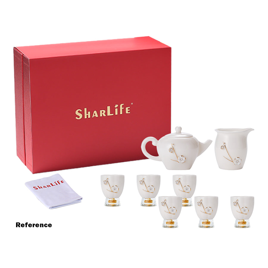 Flower Tea Cups Set with Crystal and Gold Foil