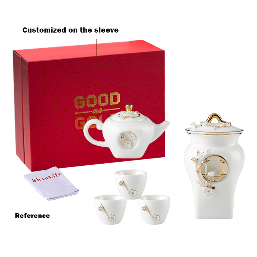 Floral Ceramic Crystal Tea Cups Set