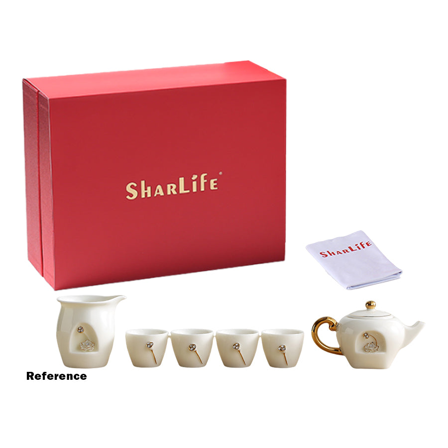 Ceramic Teapot and Cups Set with 3-D Lotus