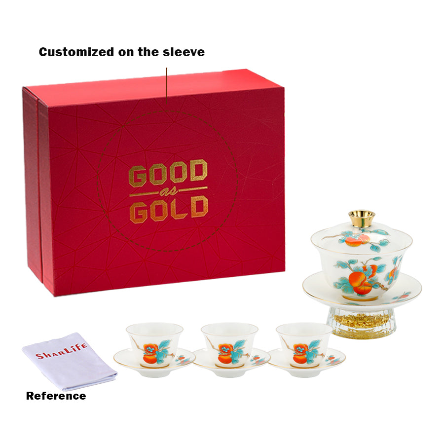 Good Luck Tea Cups Set with Gold Foil