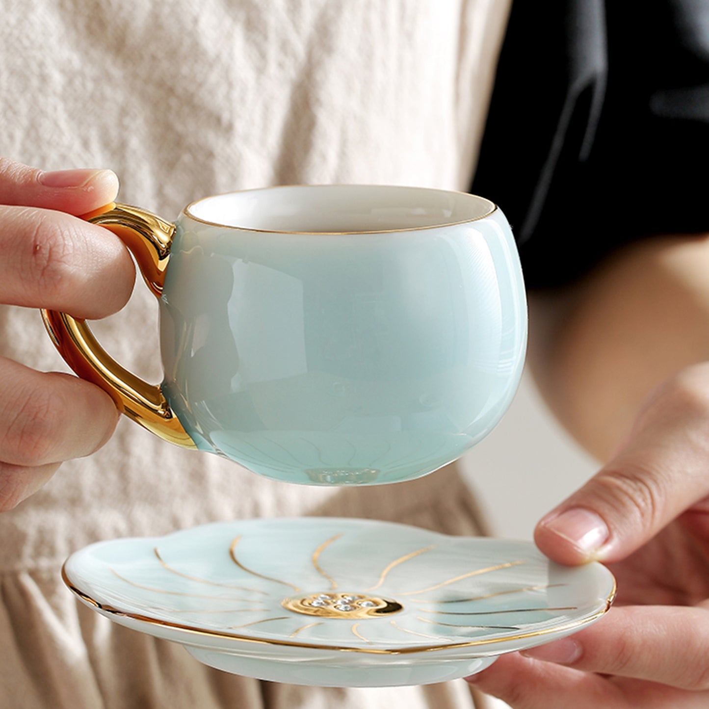 Delightful Coffee Cups with Saucers Set with Spoons