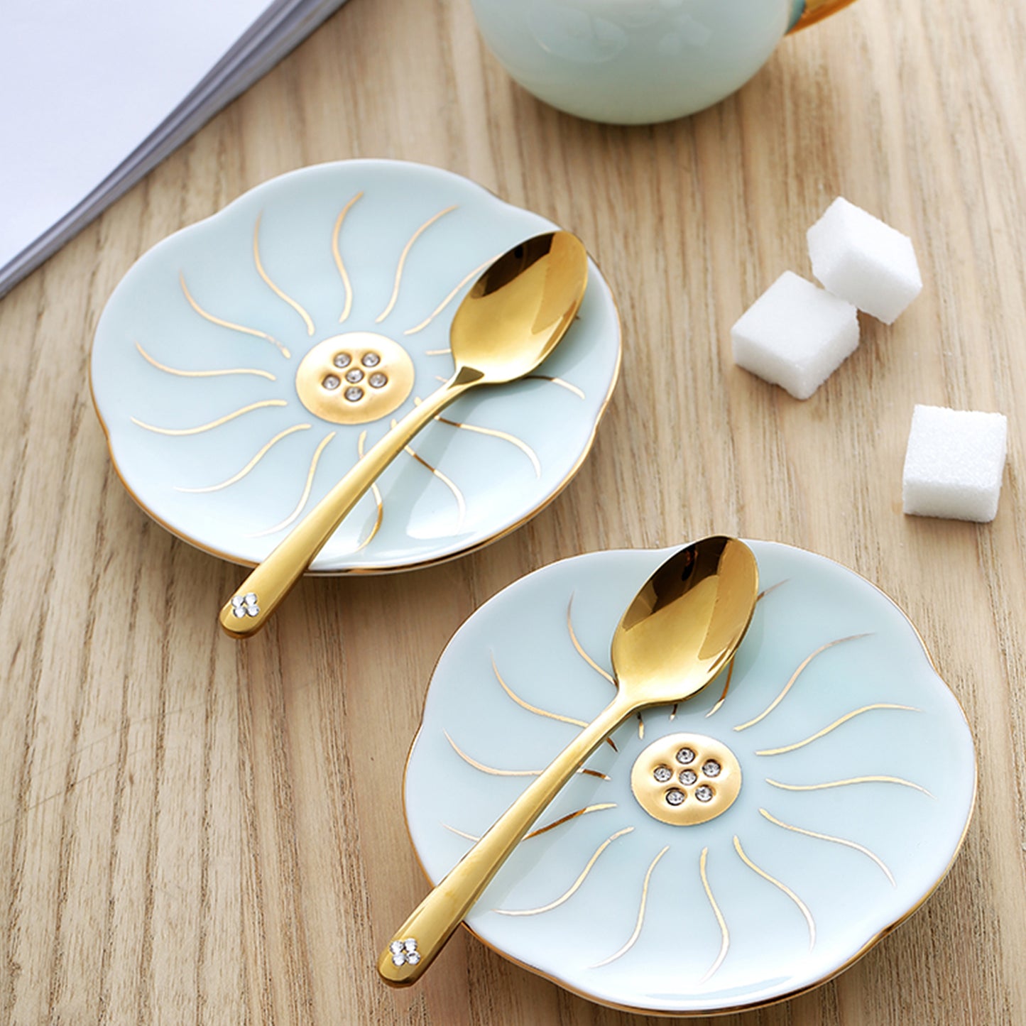 Delightful Coffee Cups with Saucers Set with Spoons