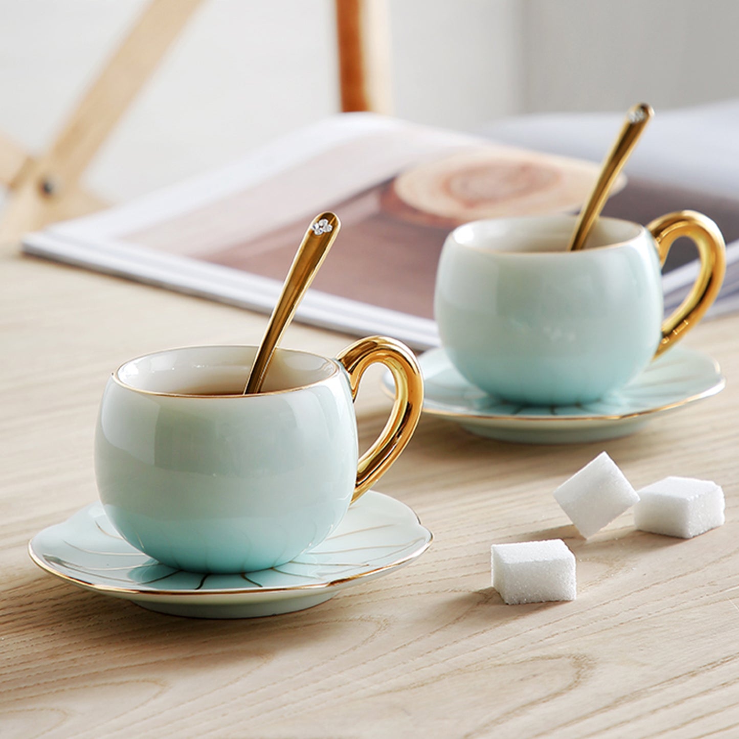 Delightful Coffee Cups with Saucers Set with Spoons