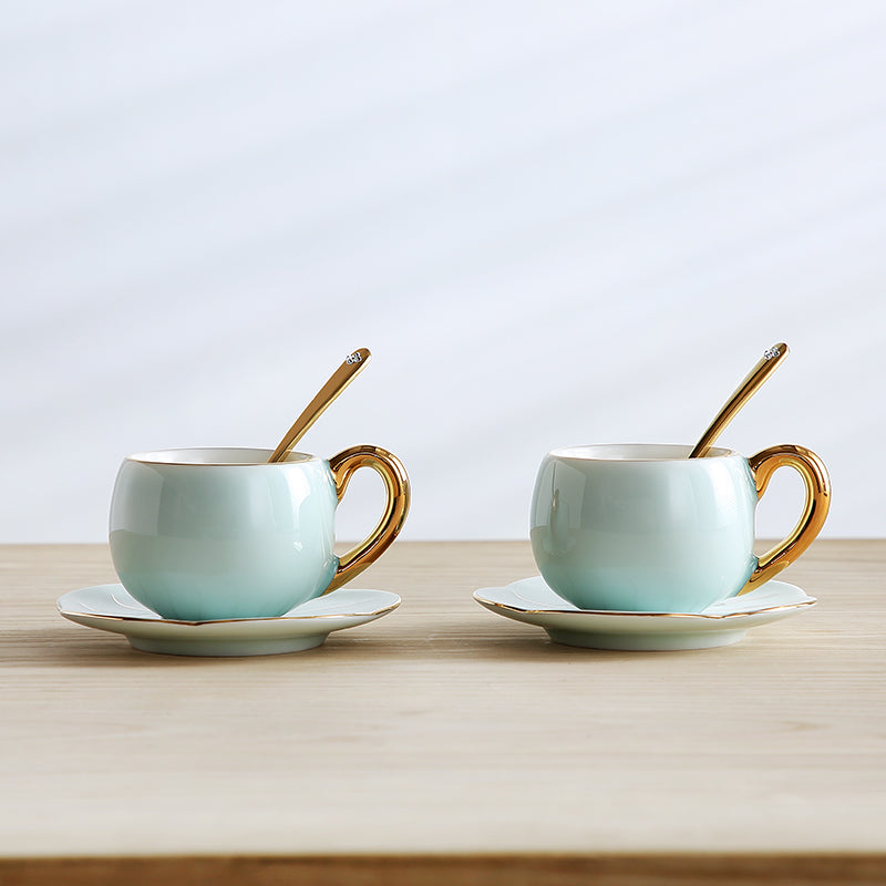Delightful Coffee Cups with Saucers Set with Spoons