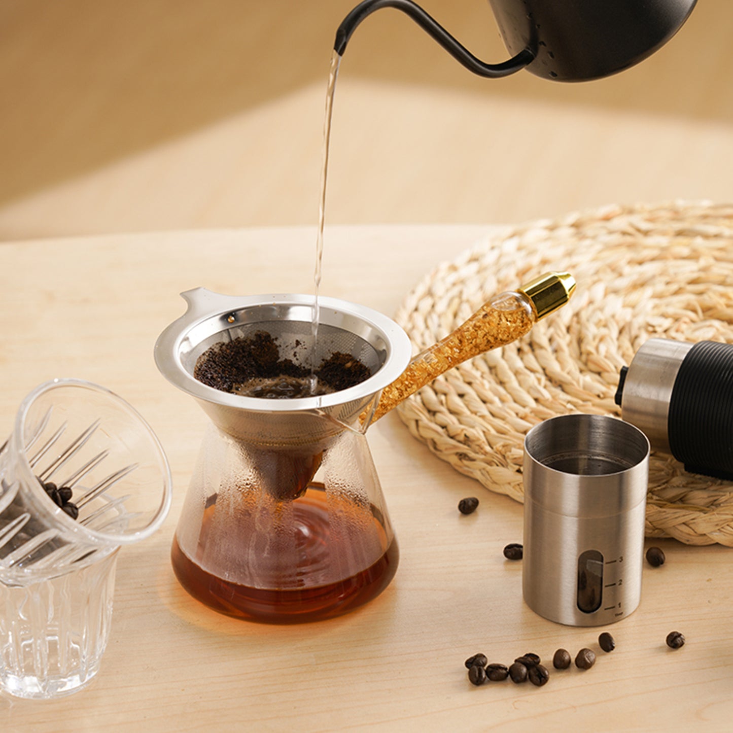 Quality Time Coffee Cups Set with Grinder