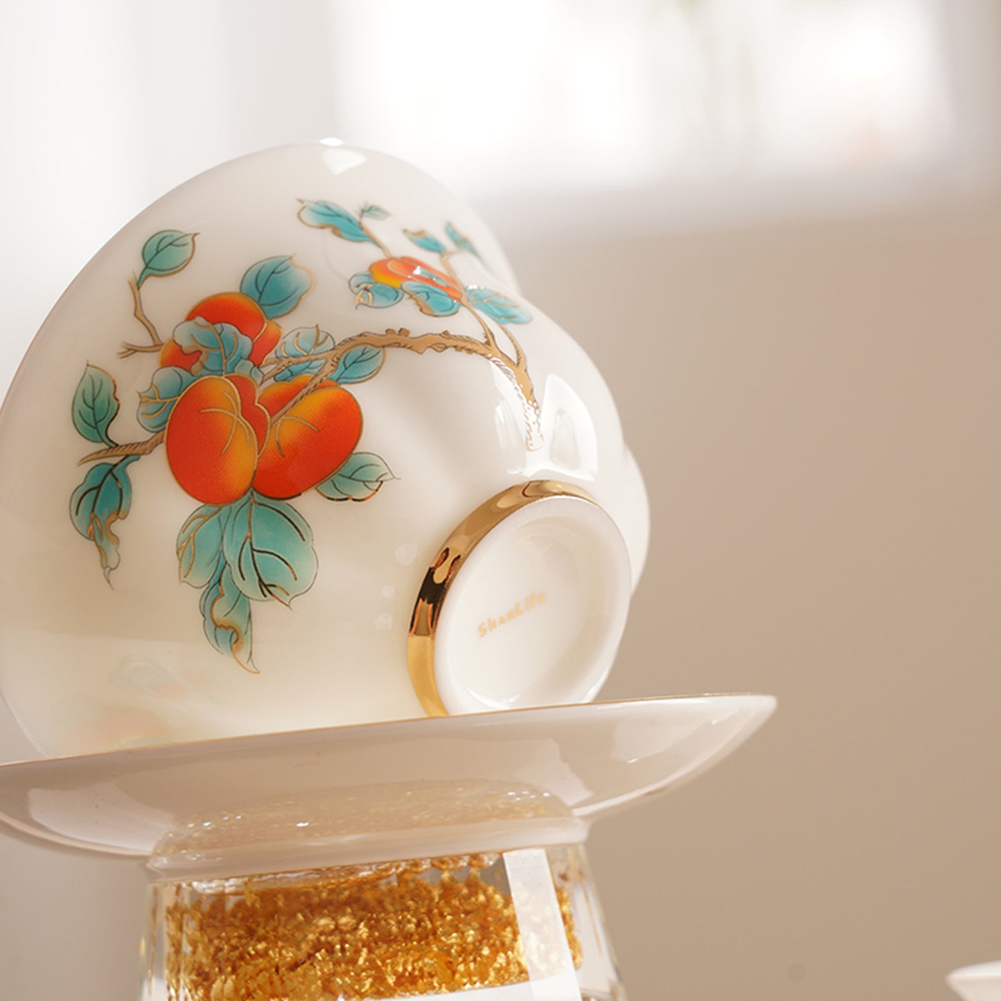 Good Luck Tea Cups Set with Gold Foil