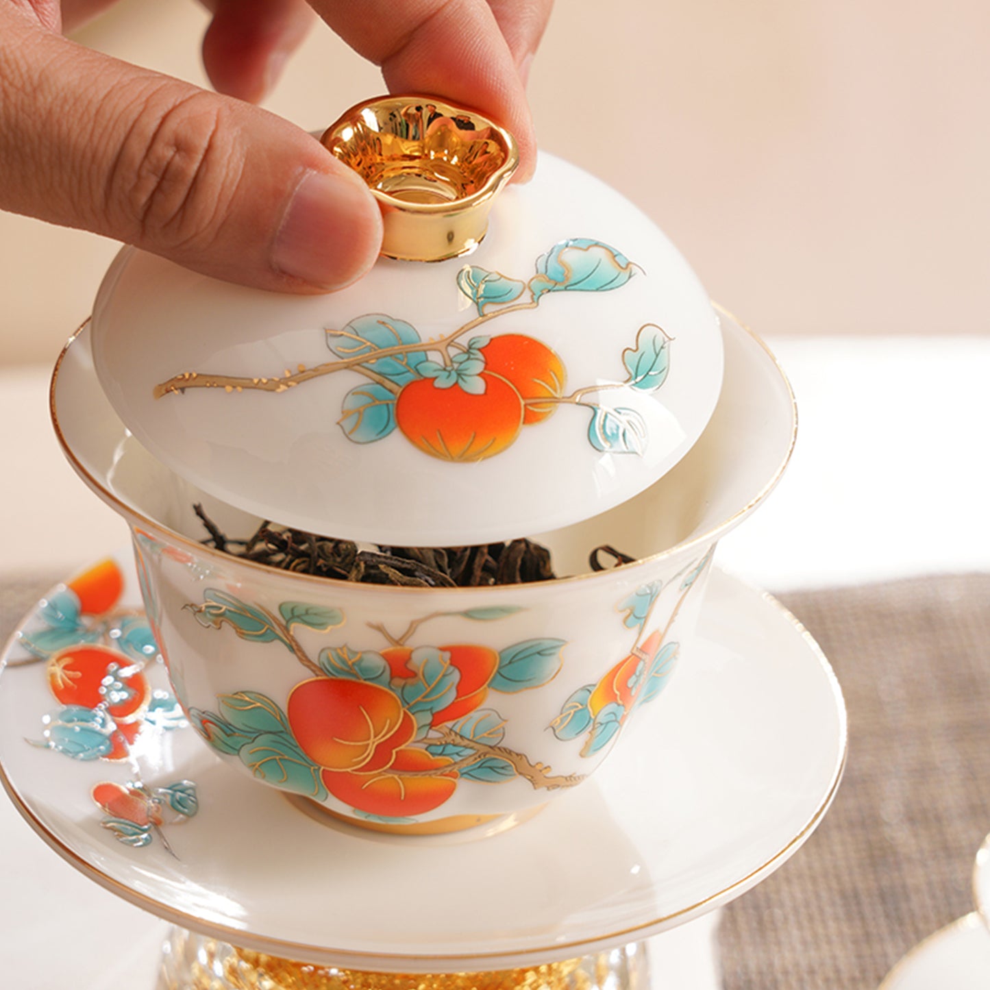Good Luck Tea Cups Set with Gold Foil