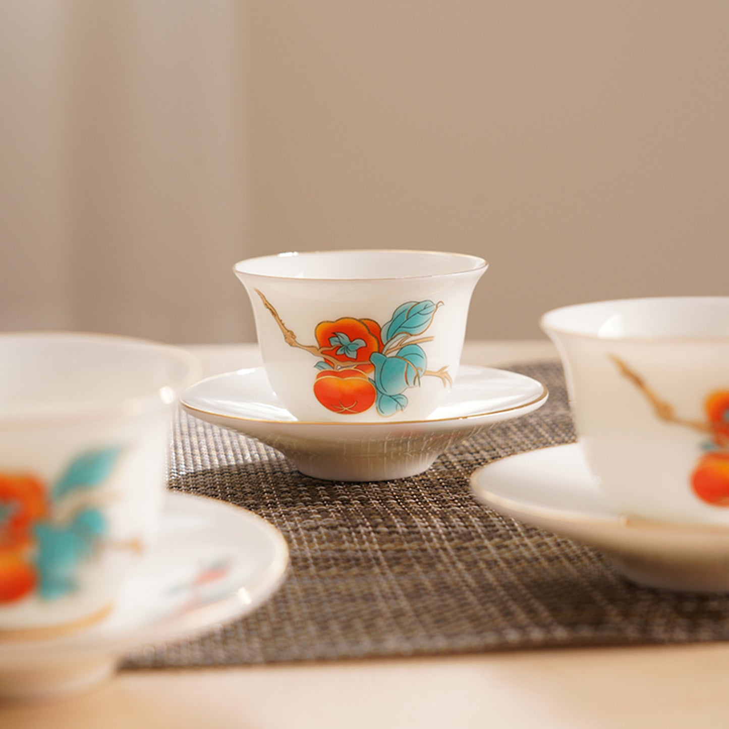 Good Luck Tea Cups Set with Gold Foil