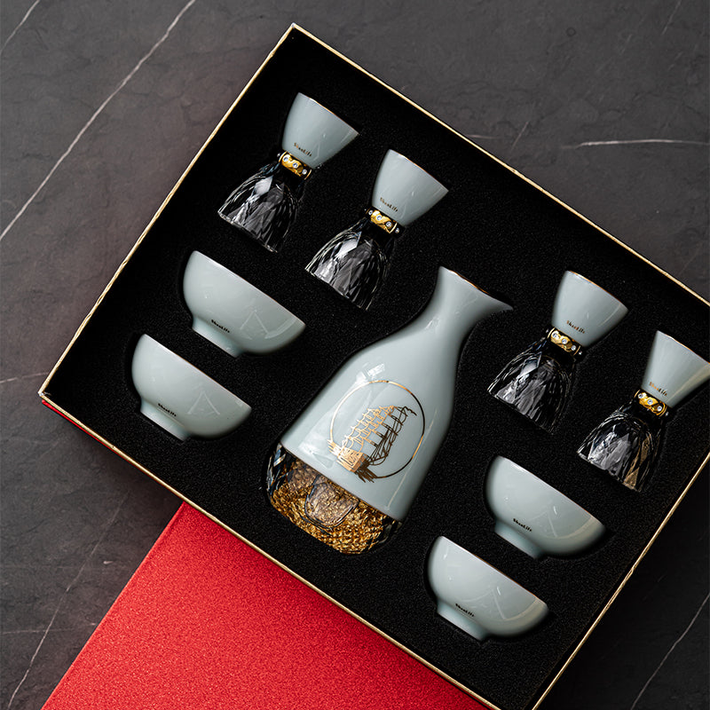 Moonlight Reflection Shot Glasses and Saucers Set