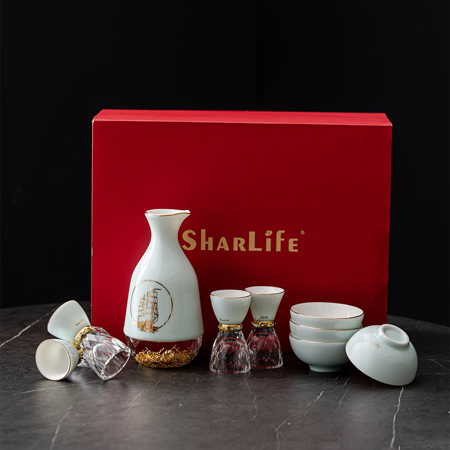 Moonlight Reflection Shot Glasses and Saucers Set