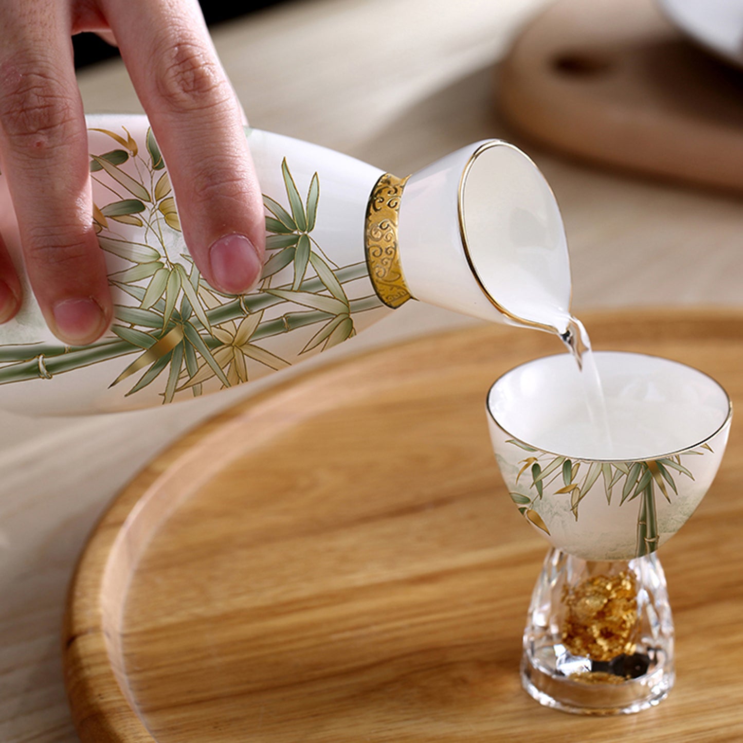 Bamboo-themed Ceramic Gold Foil Shot Glasses Set