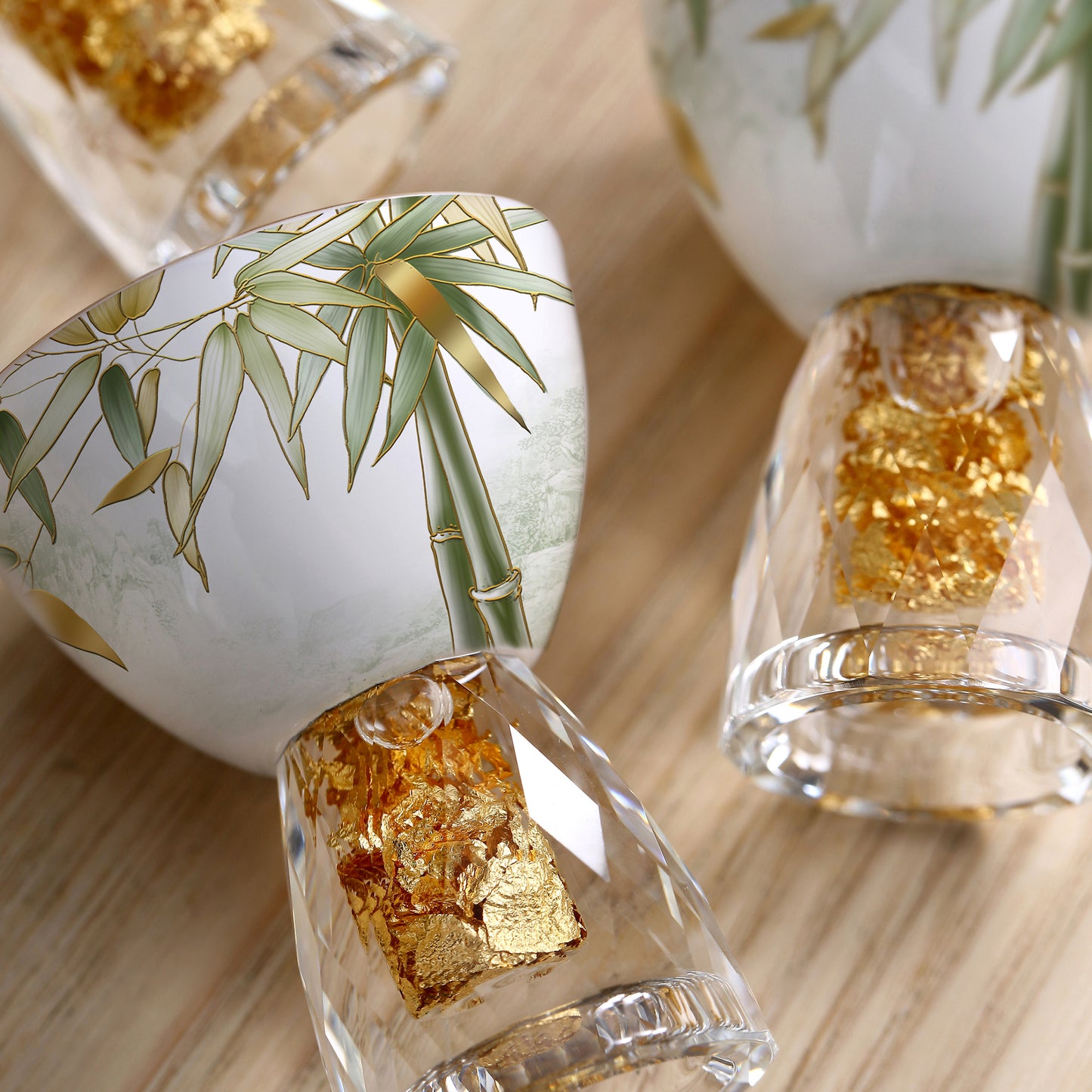 Bamboo-themed Ceramic Gold Foil Shot Glasses Set