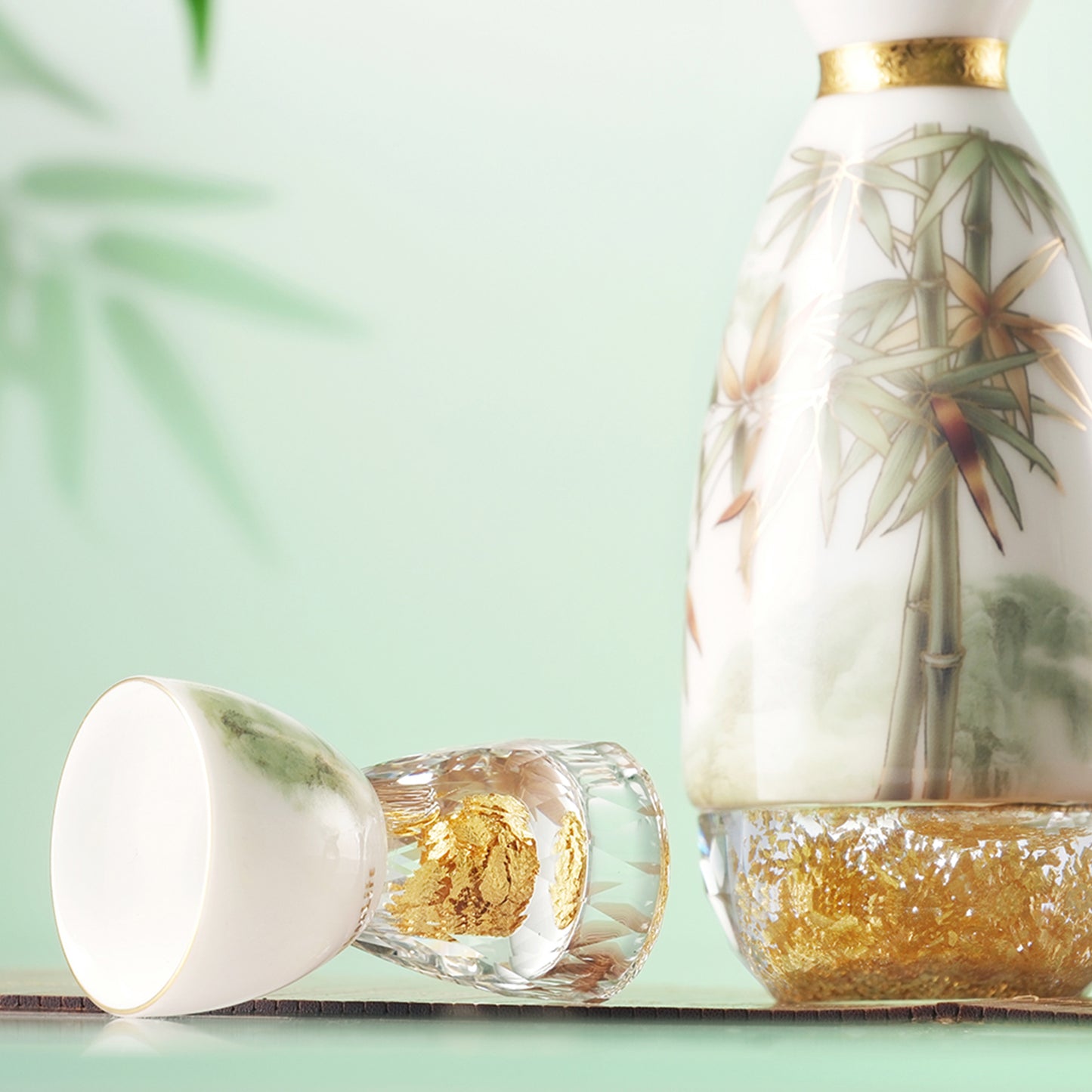 Bamboo-themed Ceramic Gold Foil Shot Glasses Set
