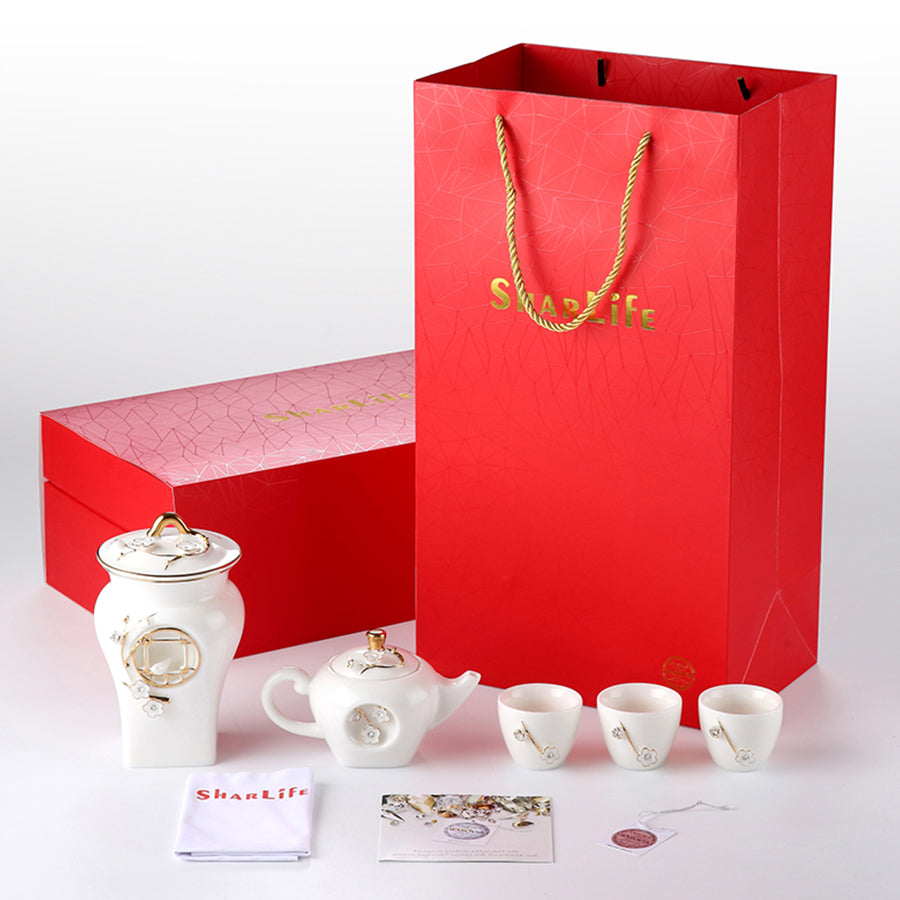Floral Ceramic Crystal Tea Cups Set