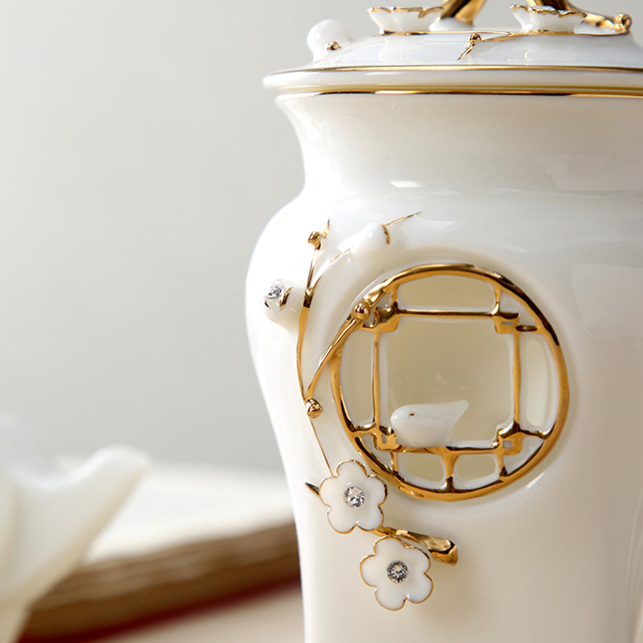 Floral Ceramic Crystal Tea Cups Set