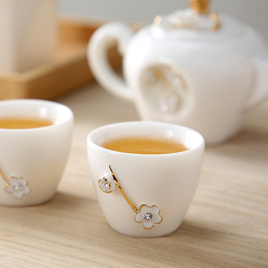 Floral Ceramic Crystal Tea Cups Set