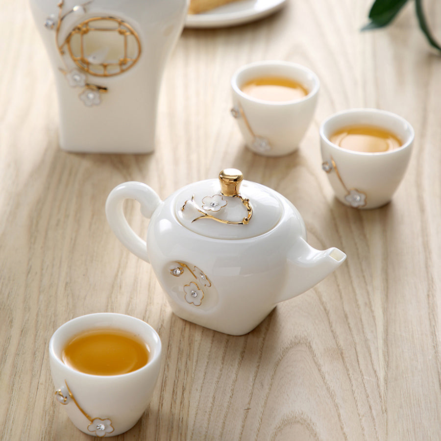 Floral Ceramic Crystal Tea Cups Set