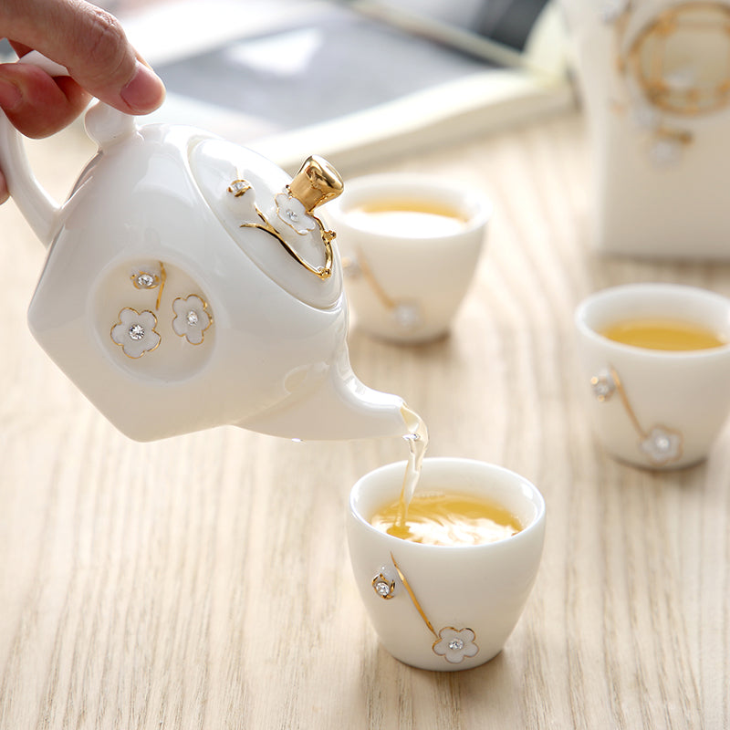 Floral Ceramic Crystal Tea Cups Set