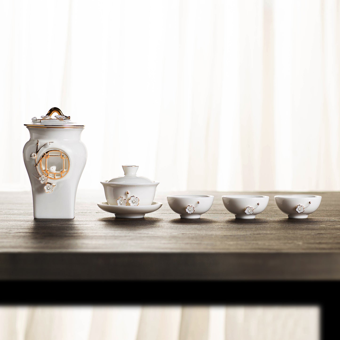 Ceramic Tea Cup Set with Blooming Flower