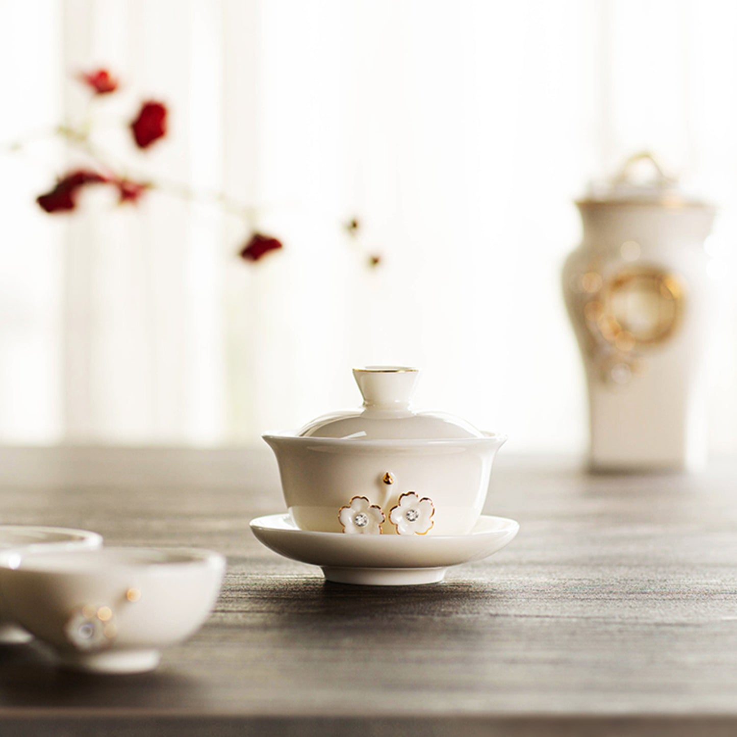 Ceramic Tea Cup Set with Blooming Flower