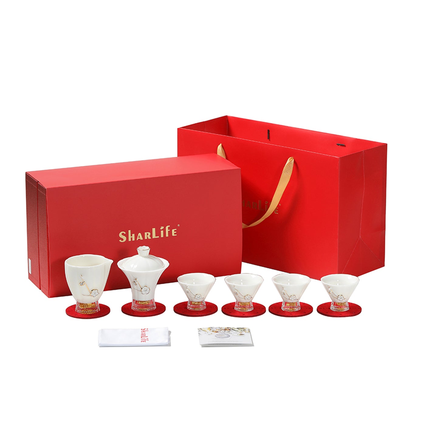 Golden Elegance Cover Bowl and Tea Cups Set