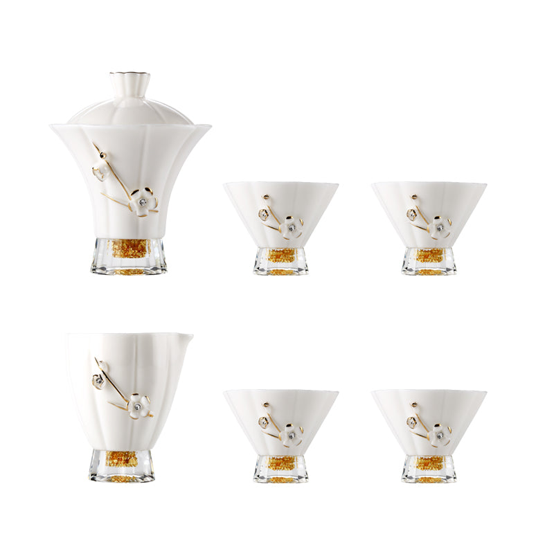 Golden Elegance Cover Bowl and Tea Cups Set