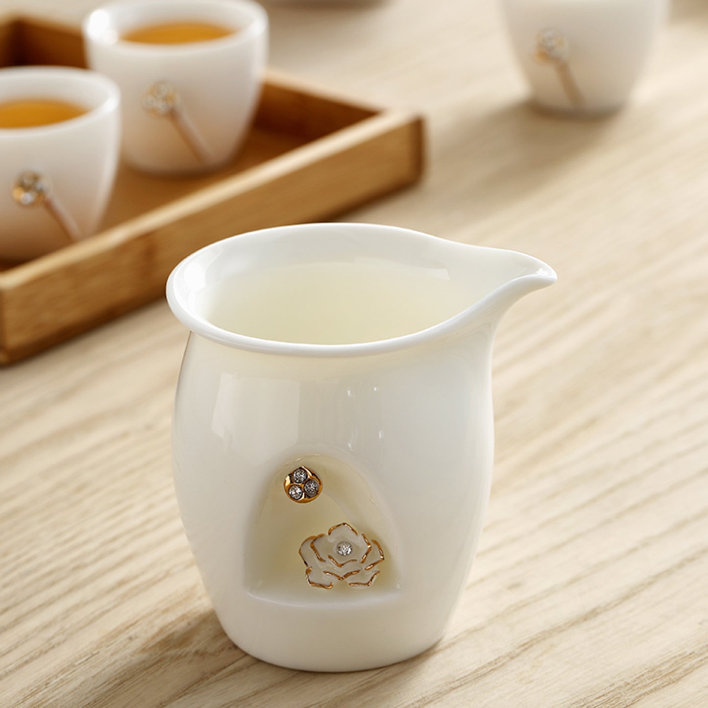Ceramic Teapot and Cups Set with 3-D Lotus