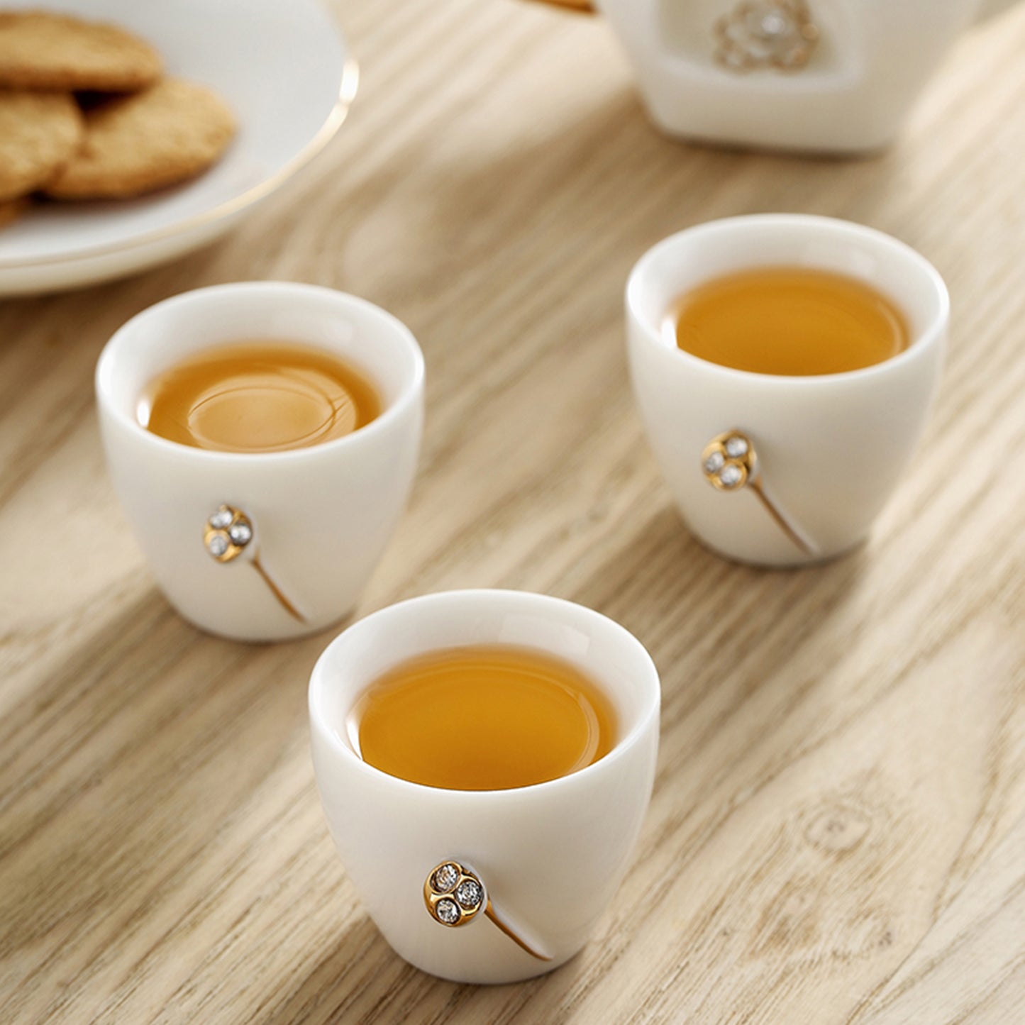 Ceramic Teapot and Cups Set with 3-D Lotus