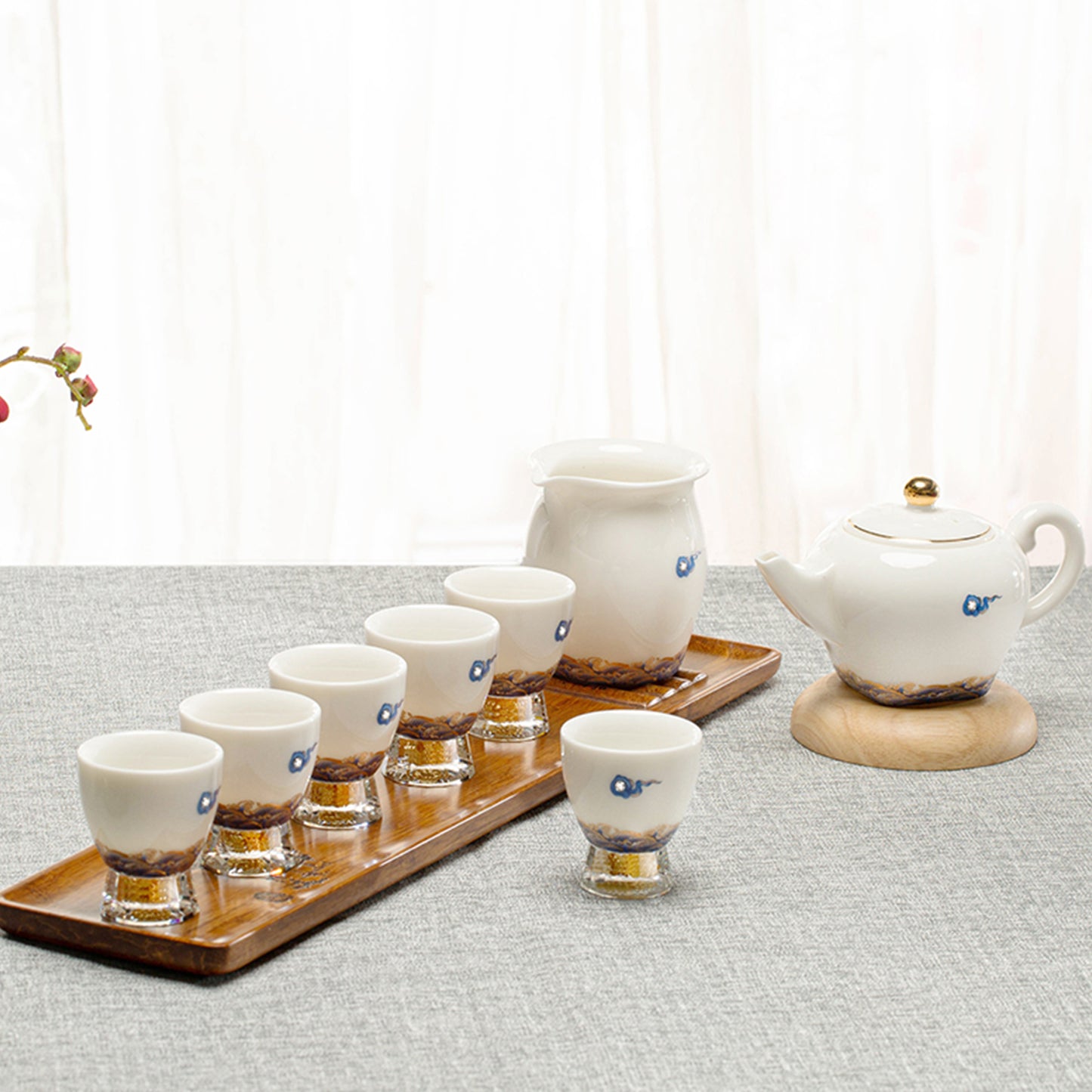 Blue Cloud and Ocean Tea Cups Set