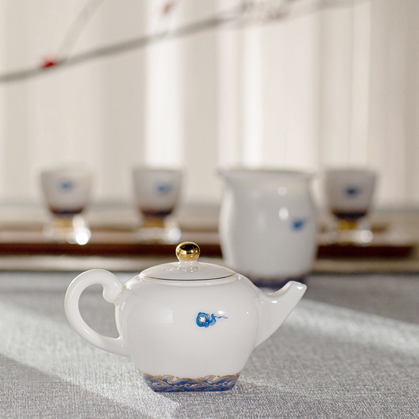 Blue Cloud and Ocean Tea Cups Set