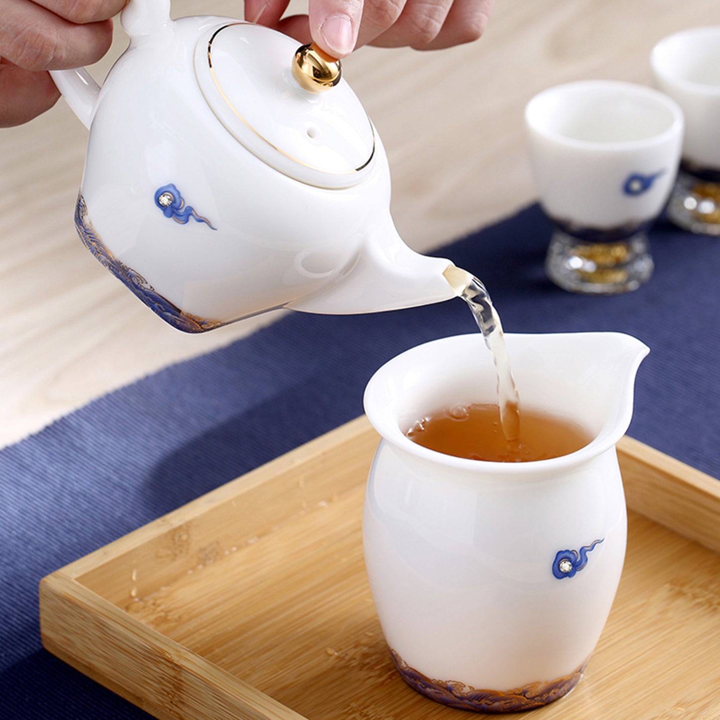 Blue Cloud and Ocean Tea Cups Set