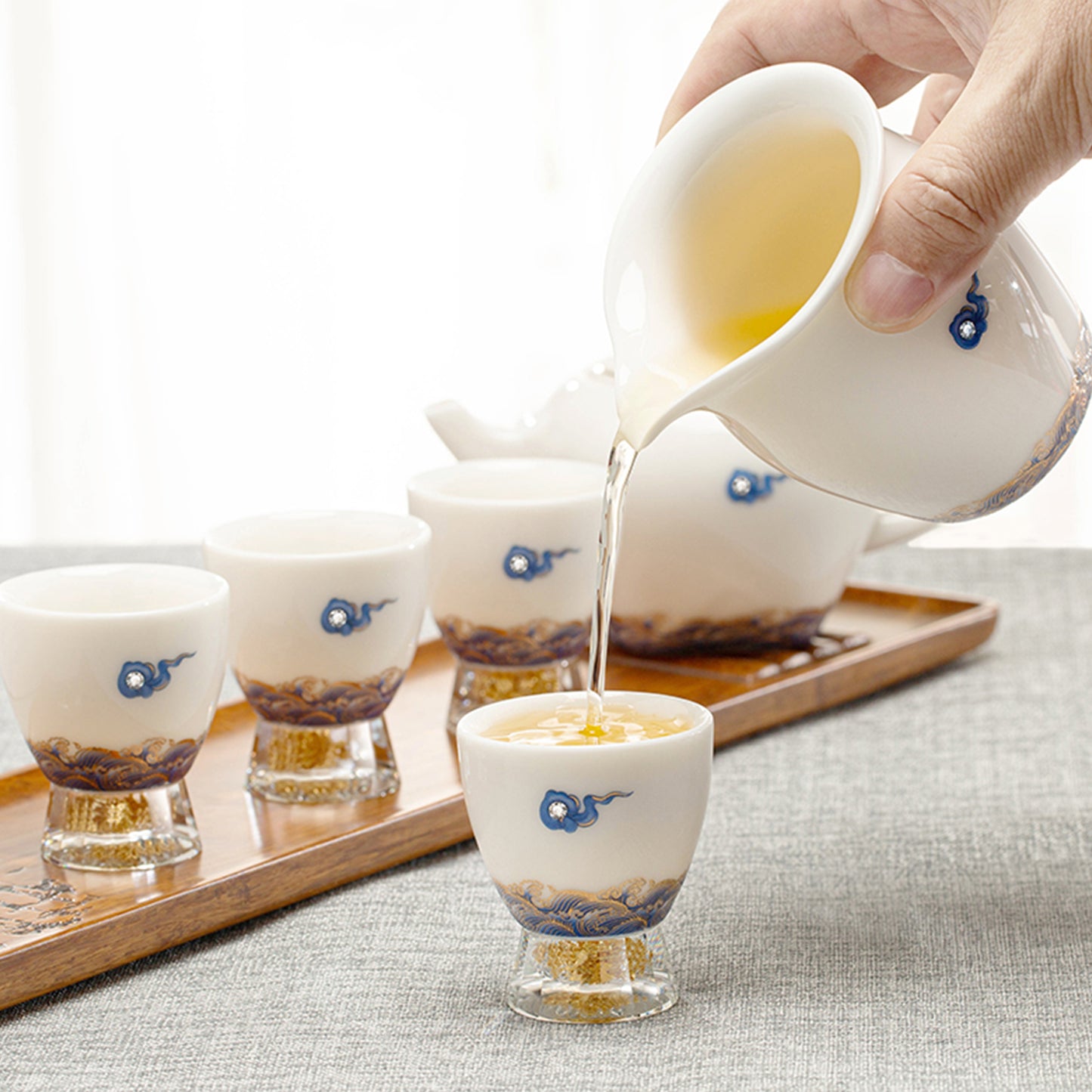 Blue Cloud and Ocean Tea Cups Set