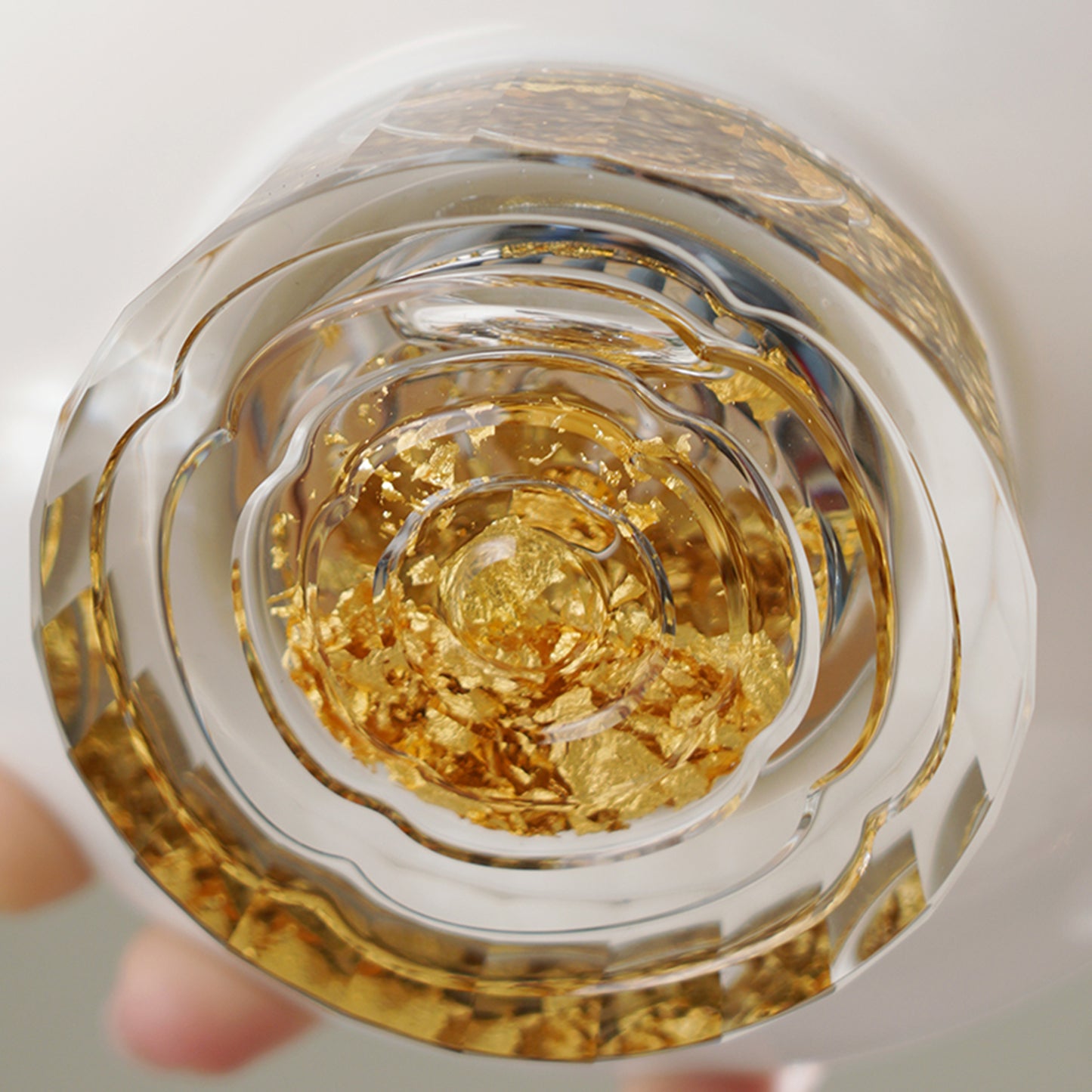 Golden Prosperity Crystal Tea Bowl with Lid and Cups Set with Saucers