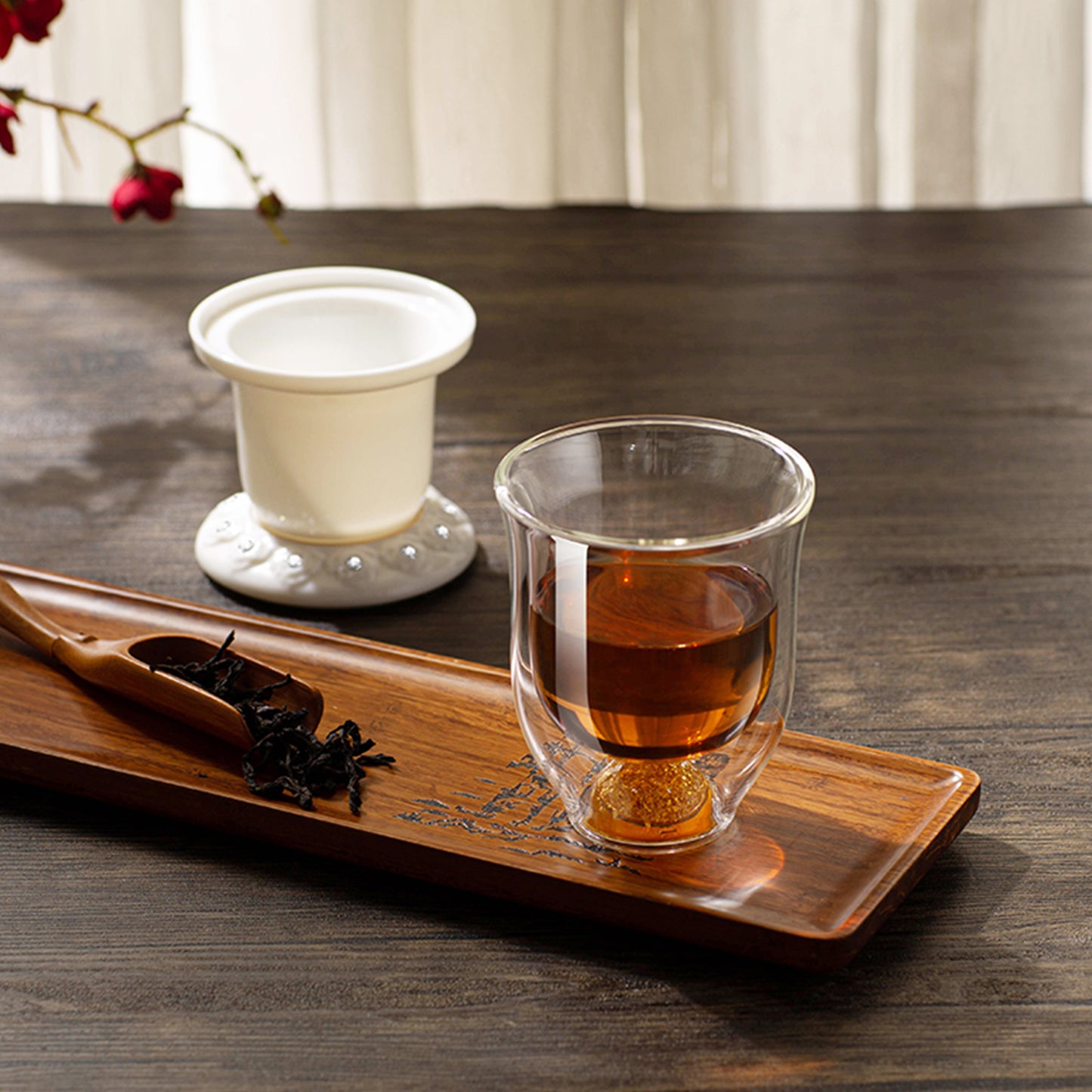 Double Wall Glass Tea Mug with Ceramic Infuser