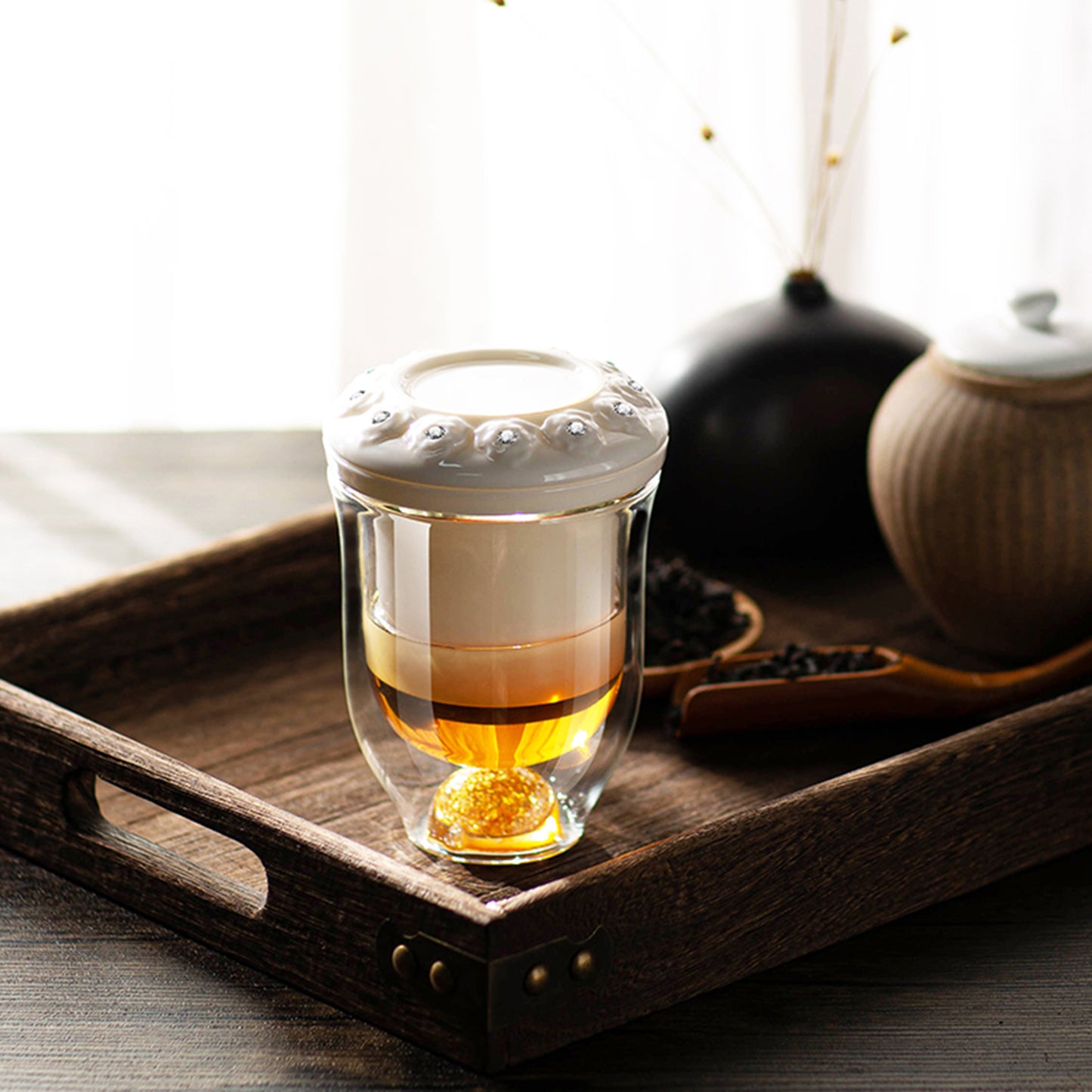 Double Wall Glass Tea Mug with Ceramic Infuser