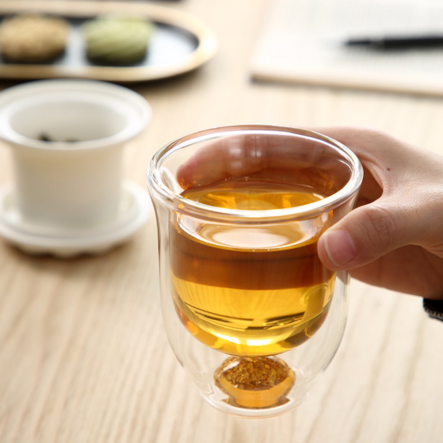Double Wall Glass Tea Mug with Ceramic Infuser