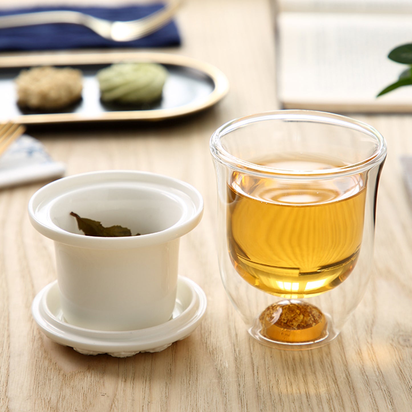 Double Wall Glass Tea Mug with Ceramic Infuser