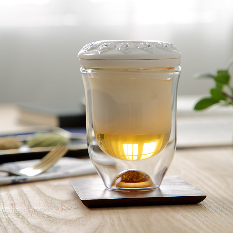 Double Wall Glass Tea Mug with Ceramic Infuser
