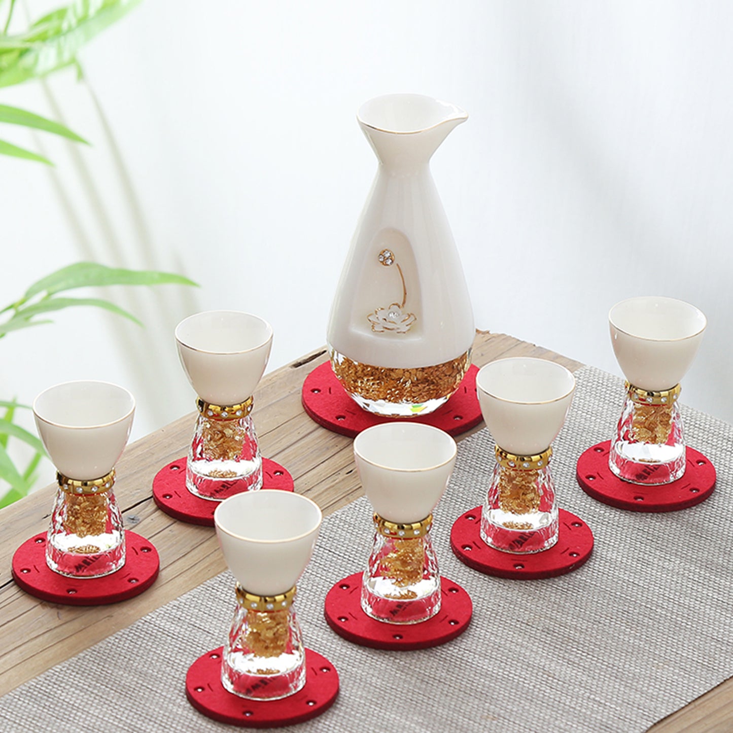 White Ceramic Lotus Shot Glasses Set