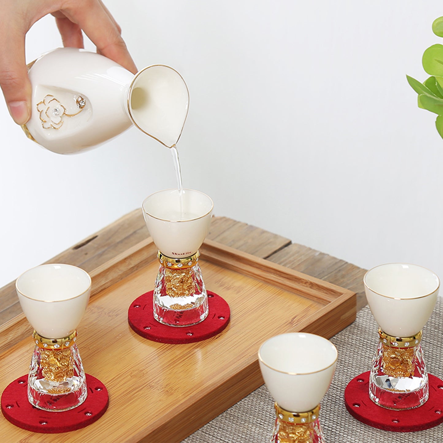 White Ceramic Lotus Shot Glasses Set