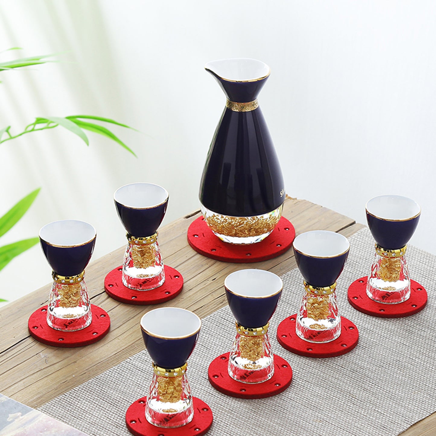 Noble Gold Foil Crystal Shot Glasses Set / Sake Set