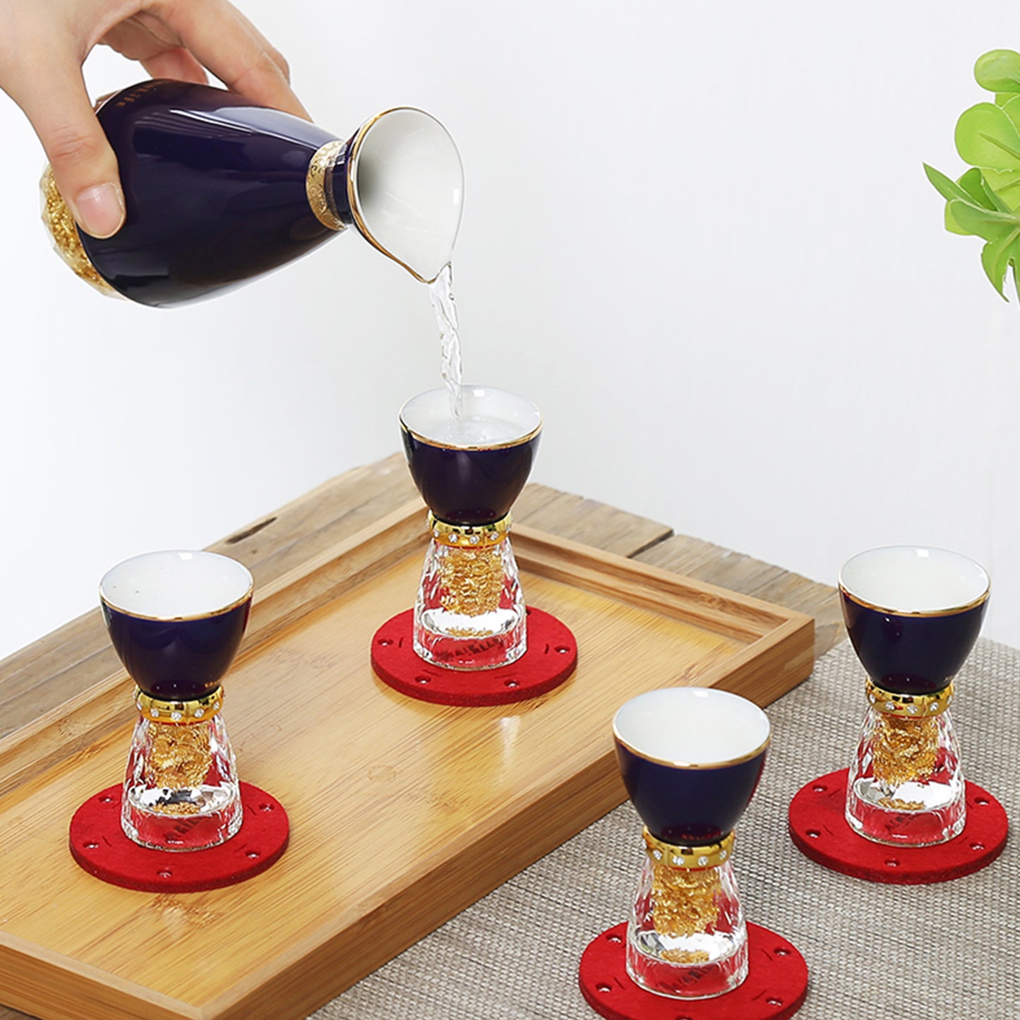 Noble Gold Foil Crystal Shot Glasses Set / Sake Set