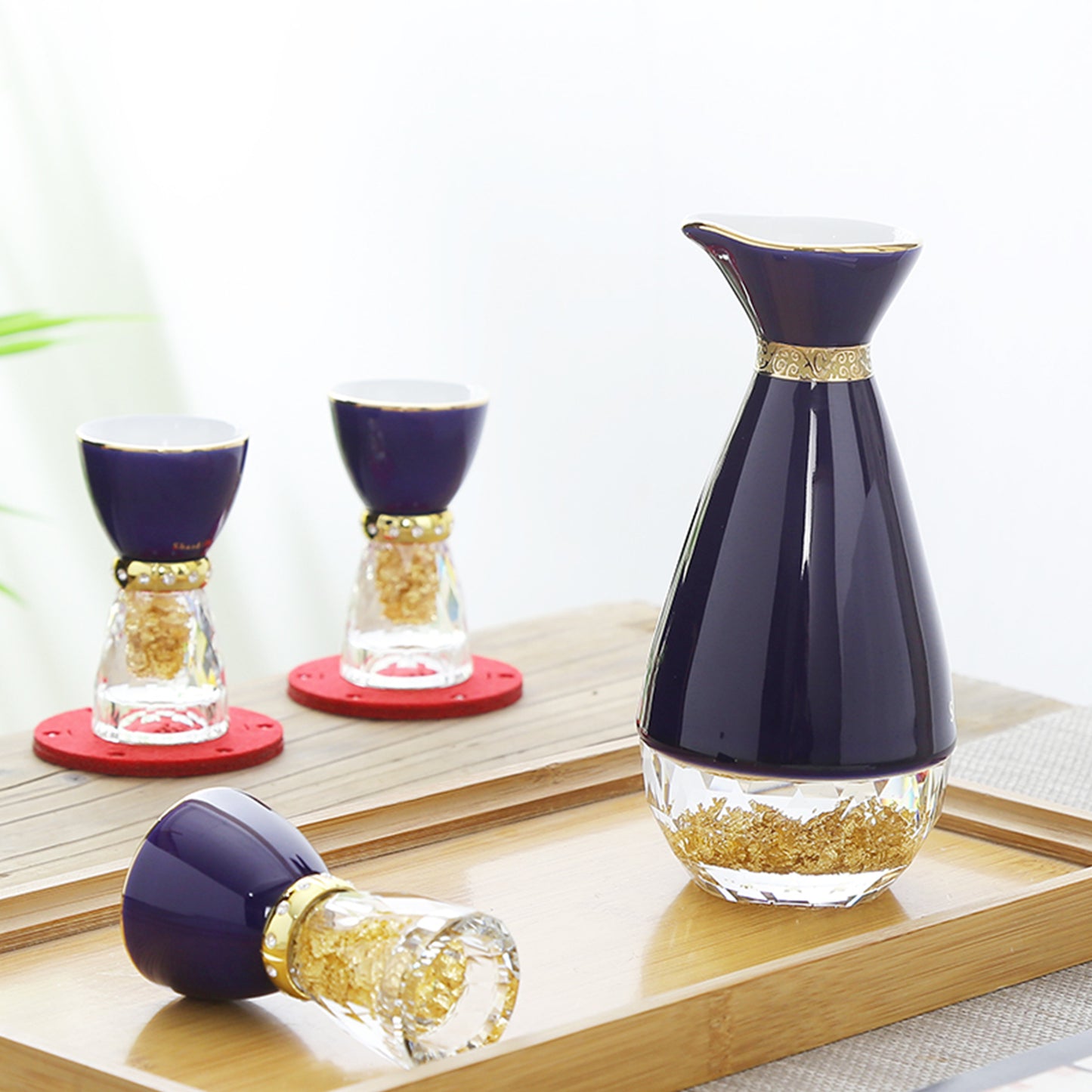 Noble Gold Foil Crystal Shot Glasses Set / Sake Set