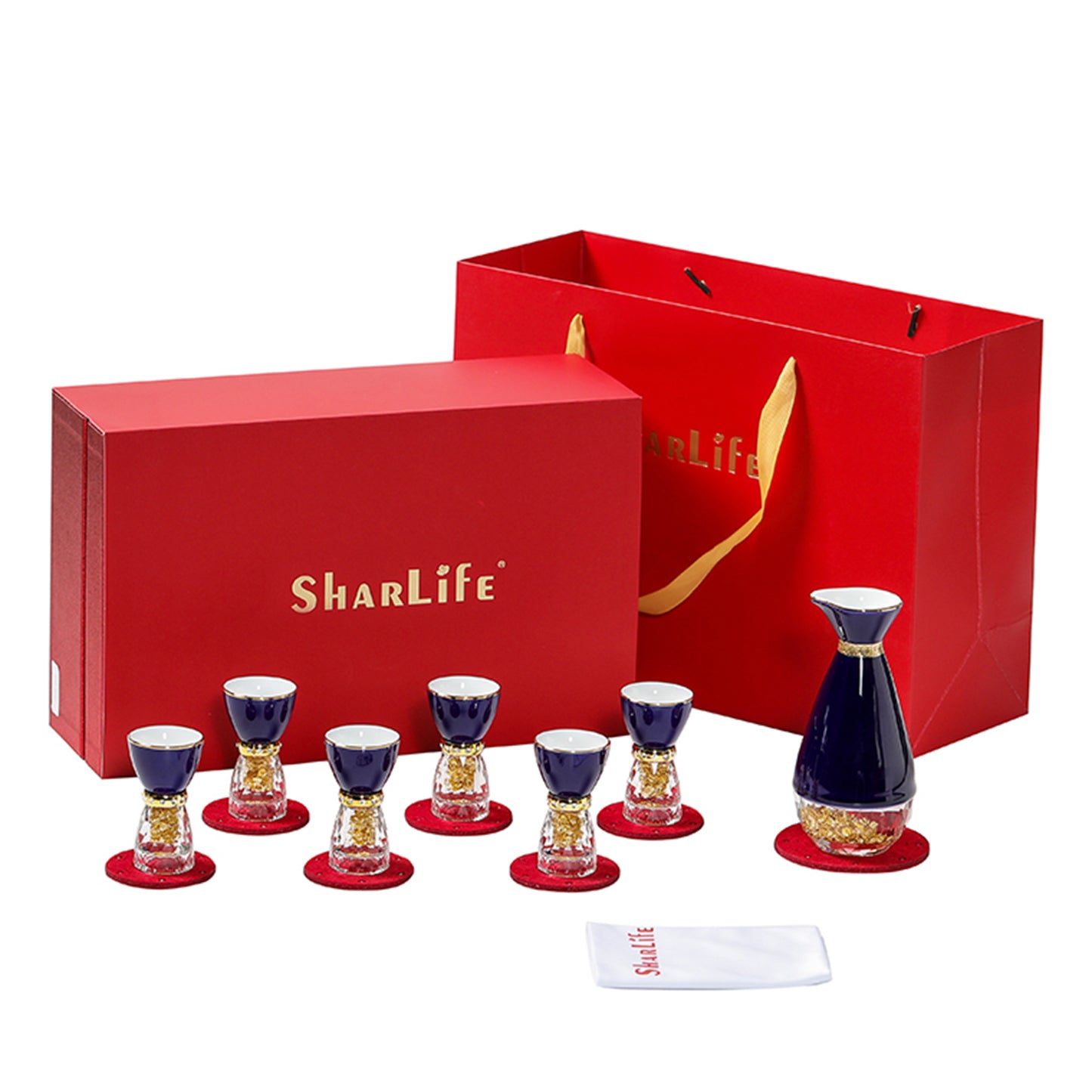 Noble Gold Foil Crystal Shot Glasses Set / Sake Set