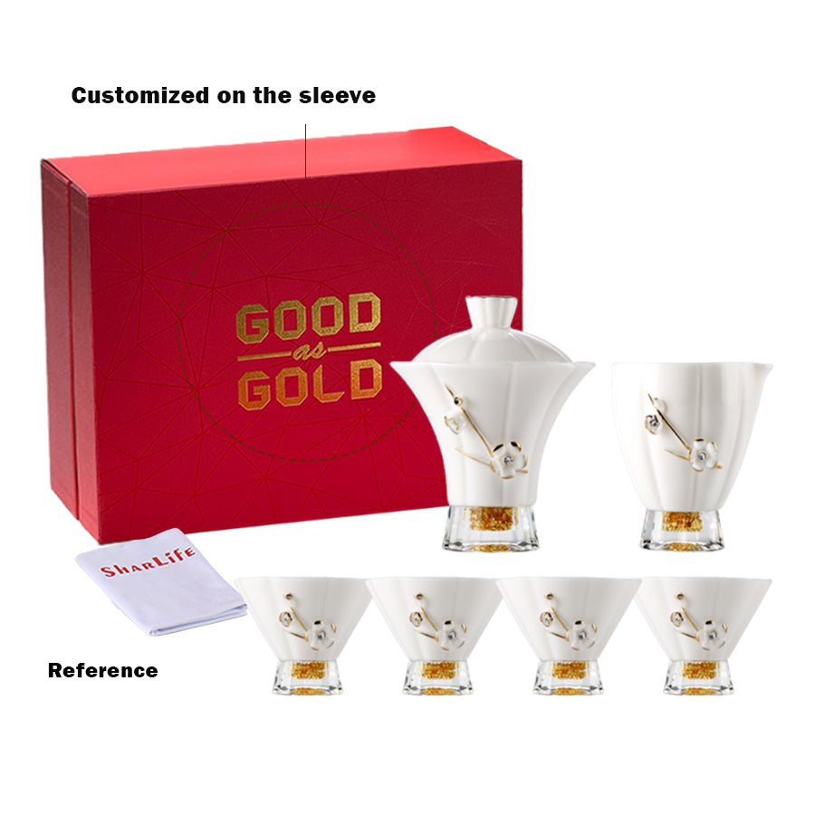 Golden Elegance Cover Bowl and Tea Cups Set