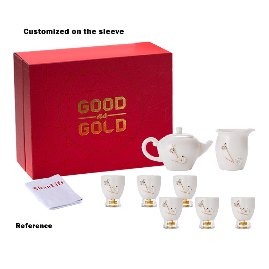 Flower Tea Cups Set with Crystal and Gold Foil