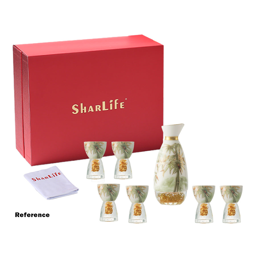 Bamboo-themed Ceramic Gold Foil Shot Glasses Set