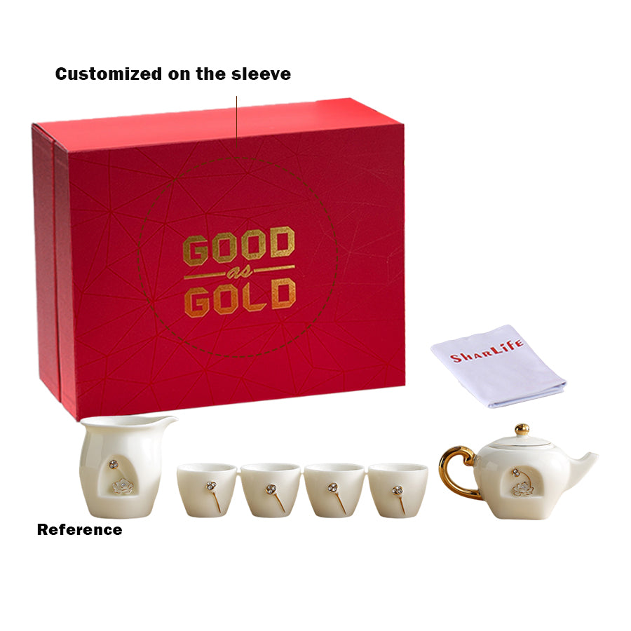 Ceramic Teapot and Cups Set with 3-D Lotus