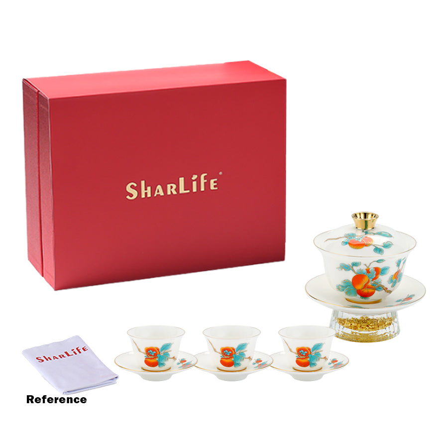 Good Luck Tea Cups Set with Gold Foil