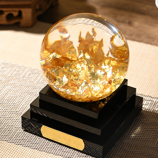 Gold Foil Snow Globe with Crystal Base